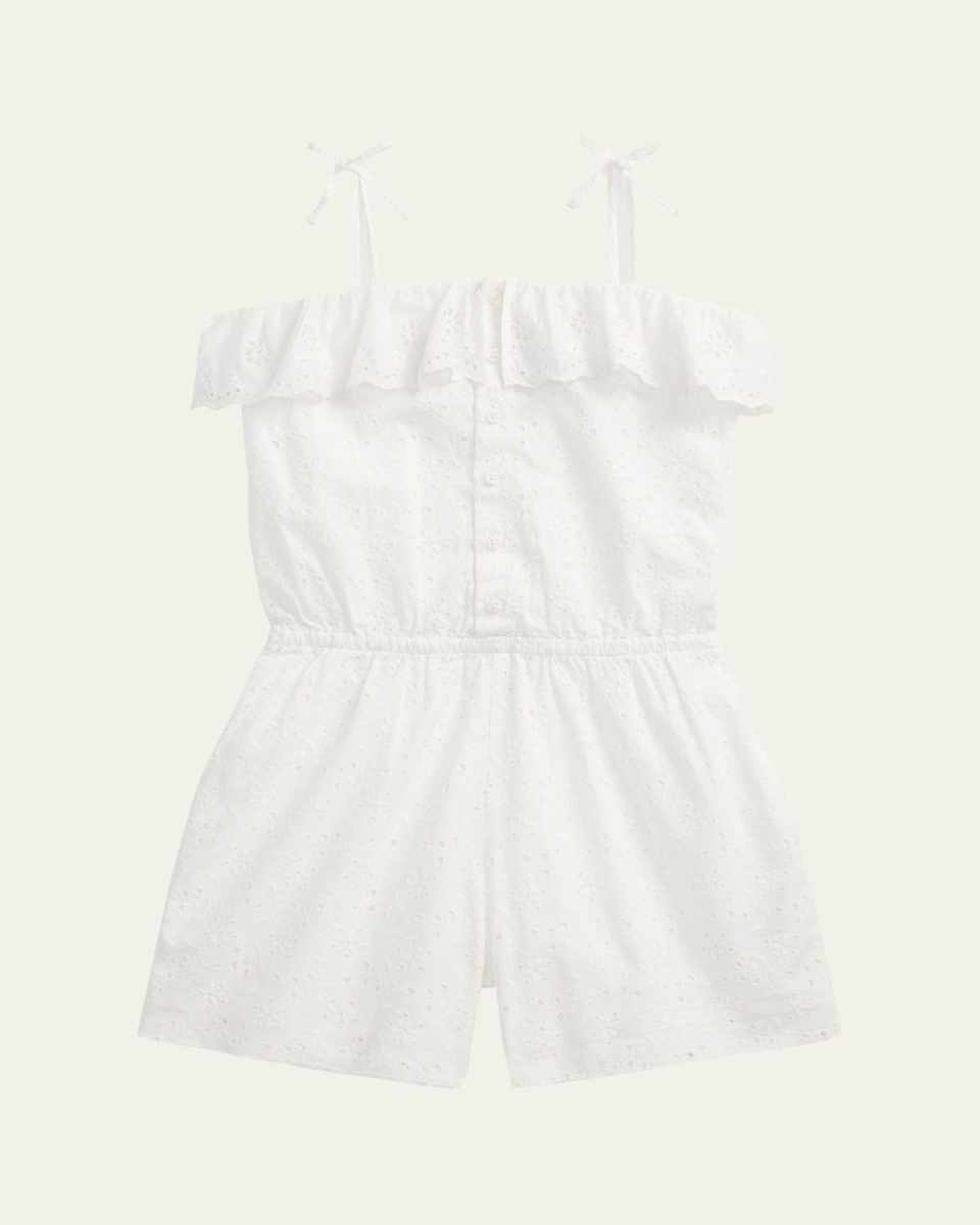 Girl's Eyelet Embroidered Romper, Size 7-16